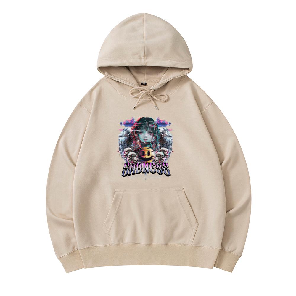 

300 GSM Men s Cotton Hoodies Sadness Glitch Print Premium Cotton Sweatshirt XS армия зеленый