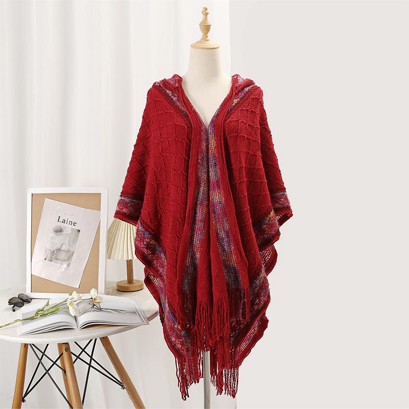 Casual Dark Pattern Hooded Shawl: Versatile, Comfortable, Breathable, Warm, Simple Fashion Scarf-Cape.