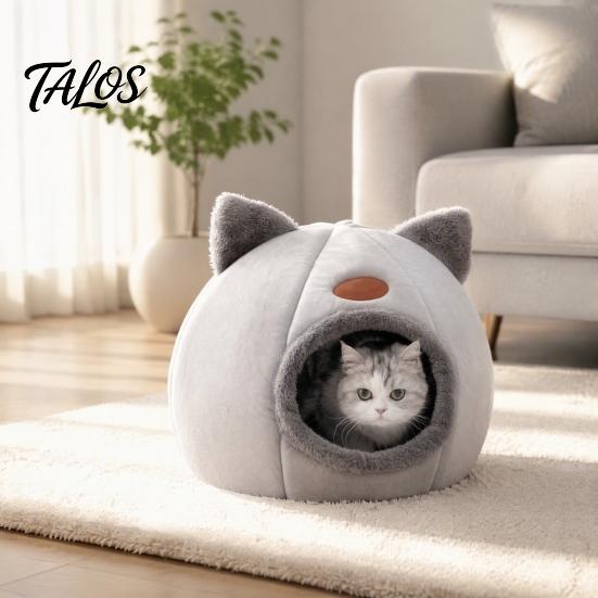 Small Animal Bedding Plush Cat Cave Bed with Ears, Enclosed Cozy Hide Bed, Non-slip Cute Ear Bottom, Warm Winter Pet Nest for Indoor Large Cats