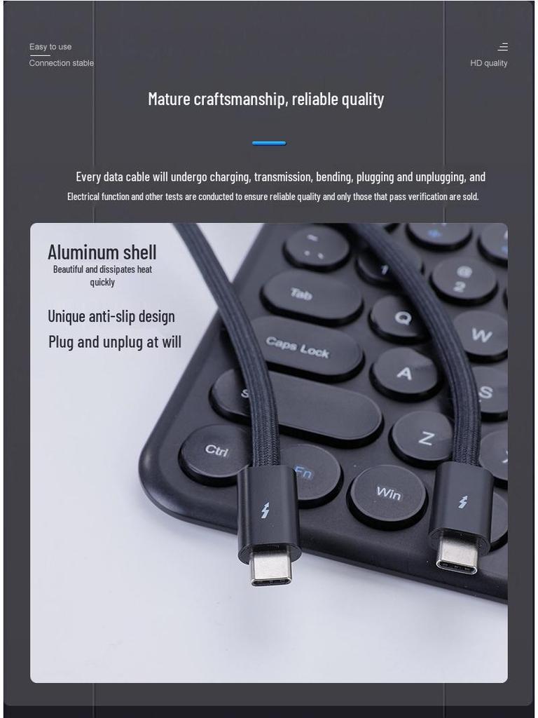 USB4 High-Speed Thunderbolt 4 Data Cable for 8K Screen Projection and File Transfer
