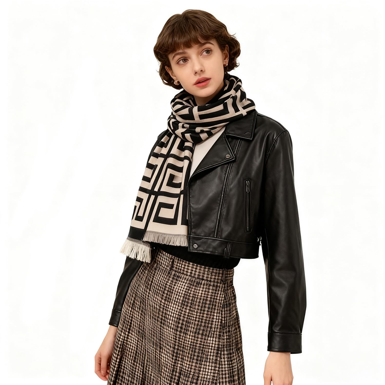 

[ZIMUYLOP] Black Tartan Check Large Stole, Warm Down Jacket for Fall and Winter, Unisex, Soft and Warm for Commuting [Parallel Import]