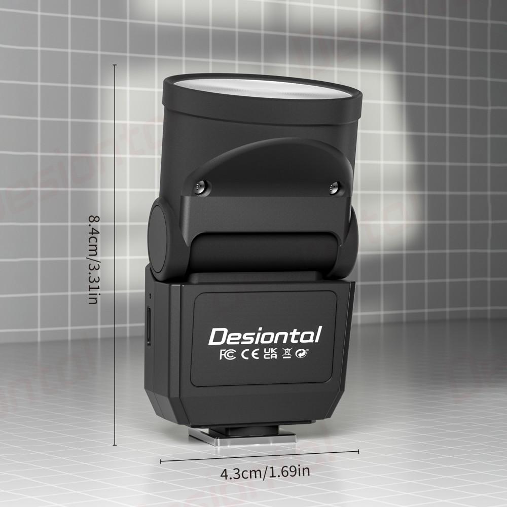 Desiontal F02 Mini Blesk k Fotoaparátu Standardní Patice Typu Hot-Shoe Nabíjení přes USB-C pro DSLR Fotoaparáty Sony Canon Nikon Panasonic Olympus