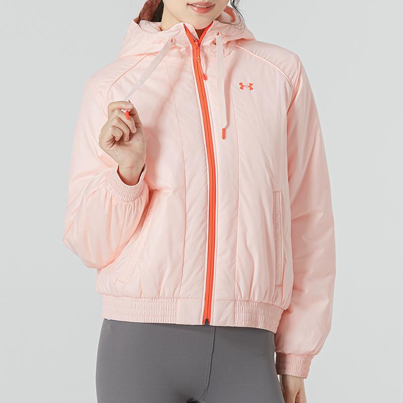 Under Armour Windproof Warm Woven Insert Cotton Jacket Women Jackets Pink 1355839-658