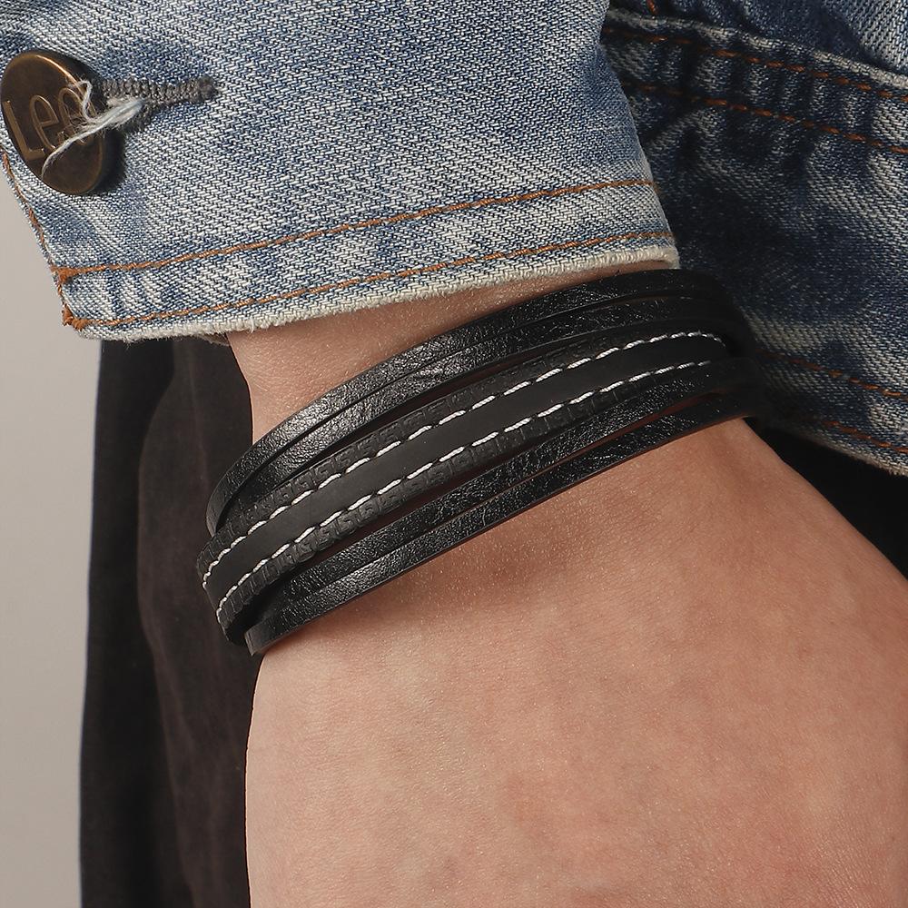 Herren Flechtlederarmband Mehrschichtig Geflochtenes Windmühlenseil Manschette Langlebiges Rindsleder Armband