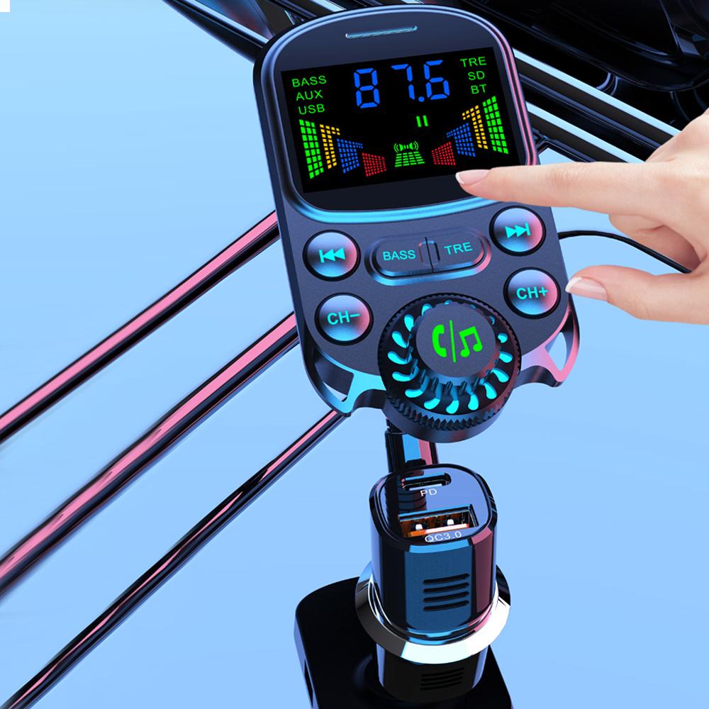 Renkli Araç Şarj Cihazı FM Verici Bluetooth Kablosuz Eller Serbest Ses MP3 Müzik Çalar PD Type-C QC 3.0 Hızlı Şarj Cihazı Aksesuarları