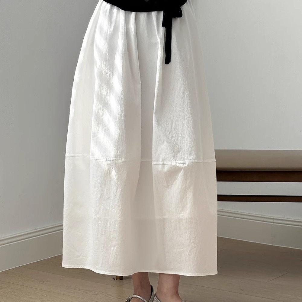 

Белая юбка миди с пузырчатым подолом для женщин - Весенне-летняя универсальная юбка А-силуэта с завышенной талией в стиле пэчворк XL