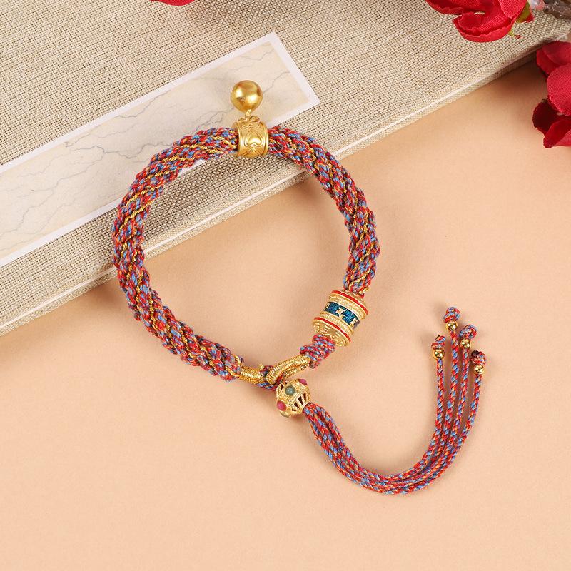 Hand-woven Tibetan Six-character Mantra Hand Rope Hand-rubbed Cotton Thread Ethnic Style Men's and Women's Bell Bracelet Red Rope with Jewelry