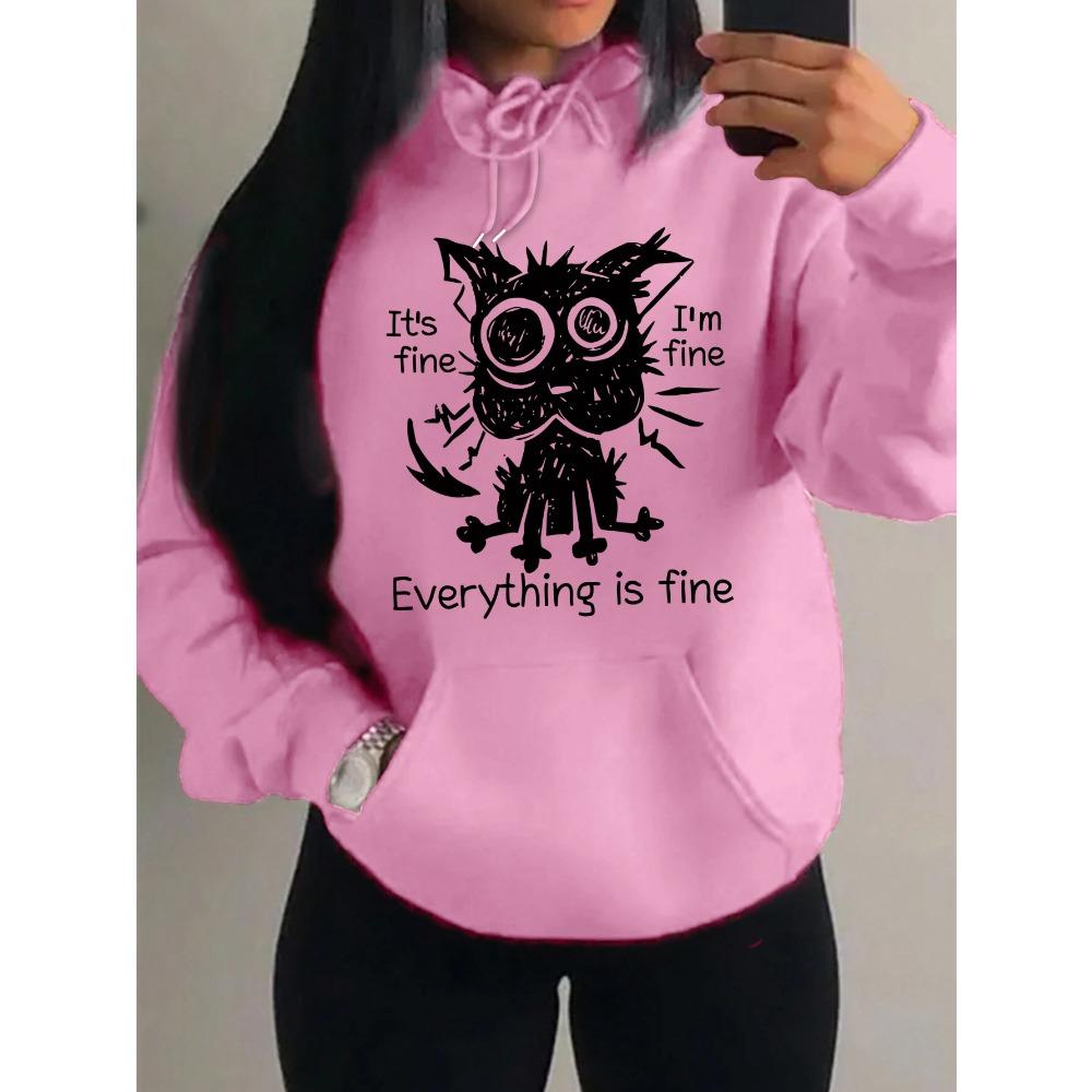 Everything Is Fine Funny Dog Printing Women Hoodies Fleece Hoody Autumn Loose Hoodie Pocket Comfortable Woman