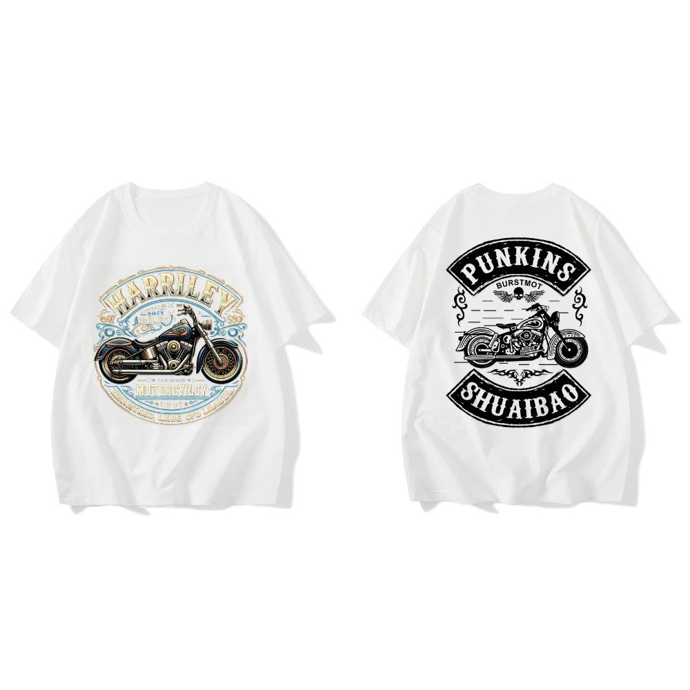 

2025 Лето Роскошный бренд Футболка с графическим принтом Мужская и женская Повседневная футболка с коротким рукавом и круглым вырезом Хлопок Мотоцикл S