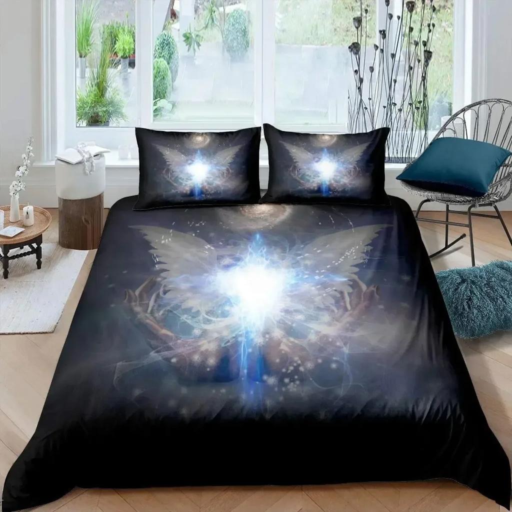 Luxury New 3D Print Angel Wings Duvet Cover Set Lucifer Angel Bedding Sets Aesthetic Wing Feather Full Size King Size for Girls