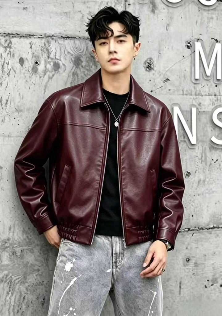 New men's leather jacket lapel motorcycle jacket leather jacket men's loose leave-in teen men's clothing