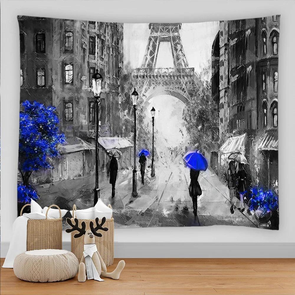 Paris Tapestry Backdrop  Wall Art Eiffel Tower Photo Banner Background European City Landscape Pink  Hanging Decor
