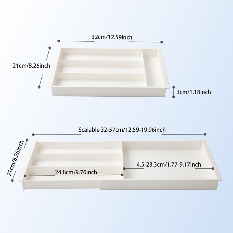 1 Pcs White Drawer Telescopic Storage Box Divider And Organizer Box For Home With Compartments For Storing Kitchen Cutlery