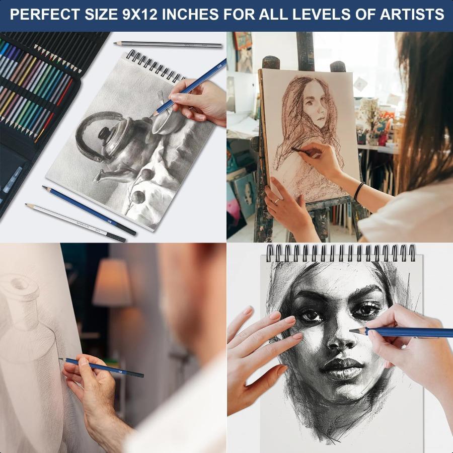 9 x 12 Sketch Book Hardcover Sketchbook Top Spiral Bound Sketch Pad 100 Sheets 68lb 100gsm Drawing Paper Pad Art plies for Adul