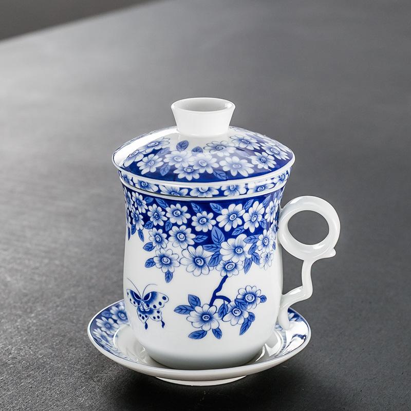 Ceramic Blue And White Office Large Filter Four-Piece Set Meeting Personal Teacup