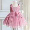 Summer Baby Girls Party Dress Kids Bow Fluffy Tutu Gown Flower Girls Blue Dresses Wedding