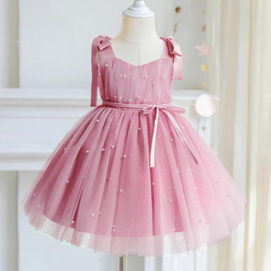 Summer Baby Girls Party Dress Kids Bow Fluffy Tutu Gown Flower Girls Blue Dresses Wedding