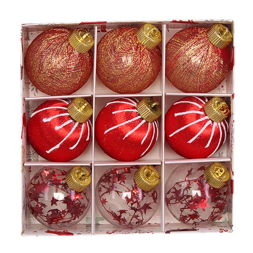 

9PCS Plastic Christmas Ball Set 8CM Xmas Ornament Ball Fashion Christmas Tree Balls Party красный