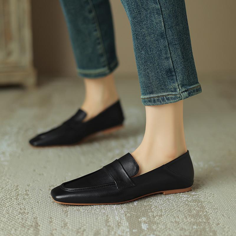 

Мода 2025 НОВЫЕ Осенние Женские Лоферы Натуральная Кожа Женская Обувь Квадратный Носок Массивный Каблук Обувь Женские Балетки Мягкая Женская Обувь 34 чёрный