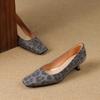 Krazing Pot Cow Skin Summer Autumn Thin Med Heels Party Shoes Women Square Toe Leopard Prints Shallow Pumps