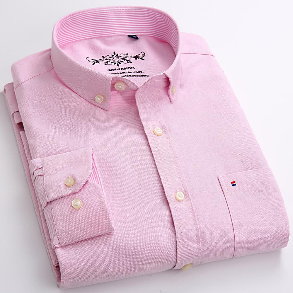 

Мужская модная рубашка Оксфорд с длинным рукавом для работы, один накладной карман, простой дизайн, вышивка, стандартный крой, повседневная рубашка на пуговицах 39 розовый