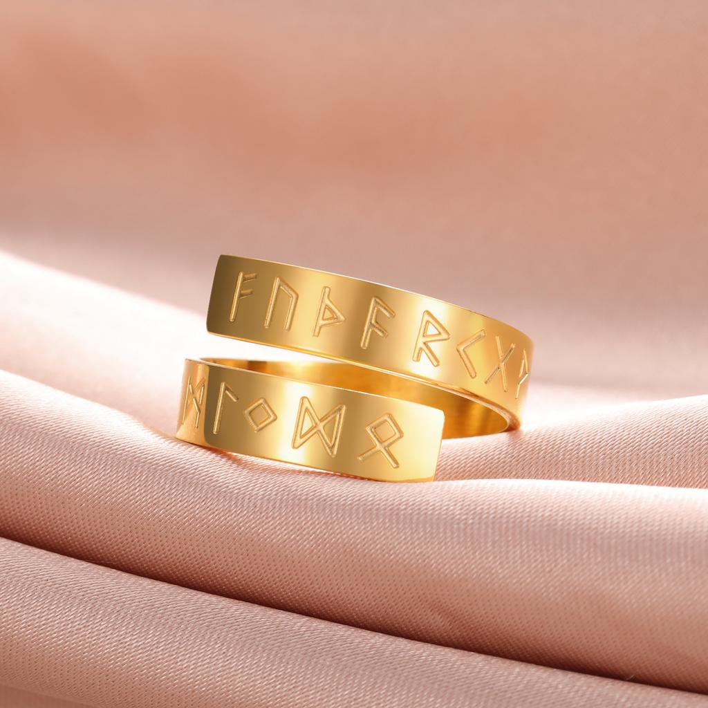 Viking Norse Runes Adjustable Ring for Men Women Stainless Steel Vintage Couple Jewelry Gift Amulet