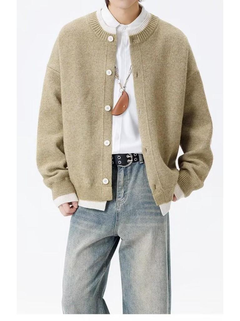 Men's Retro Color Block Cardigan Sweater, Autumn-Winter Casual Knitwear