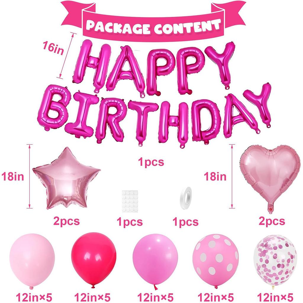 Princess Pink Balloon Set Girl Birthday Decoration Arrangement Balloon Paper Flower Ball Rain Silk Curtain Birthday Flag