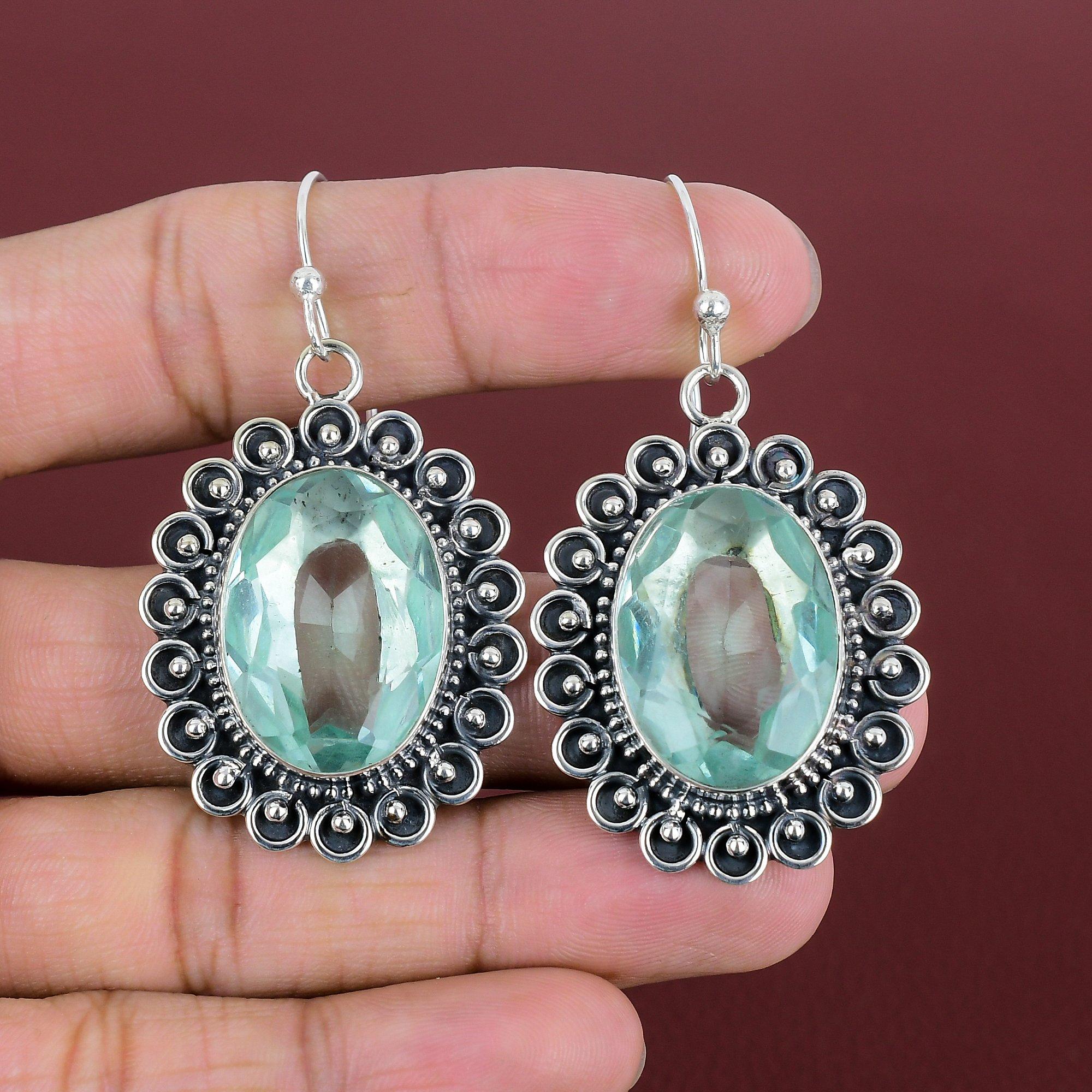 Faceted Apatite Earring 925 Sterling Silver Earring Handmade Earring Apatite Jewelry Natural Gemstone Earrings Antique Jewelry Gifts For Mom
