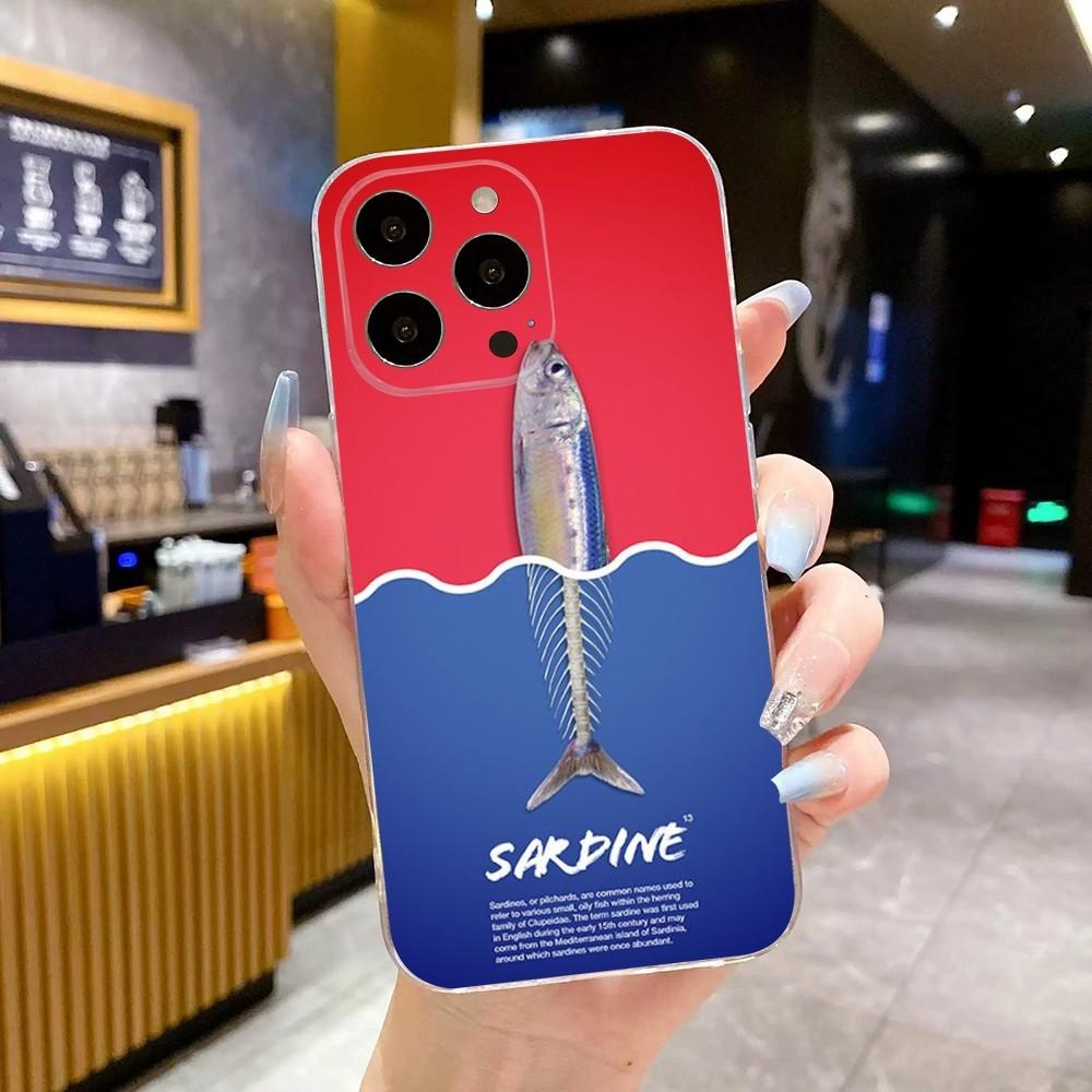Funny Sardine Pattern Phone Case For iPhone 17 16 15 14 13 12 11 Pro Max Mini SE 7 8 Plus 17E Shockproof Non-Slip Soft Cover