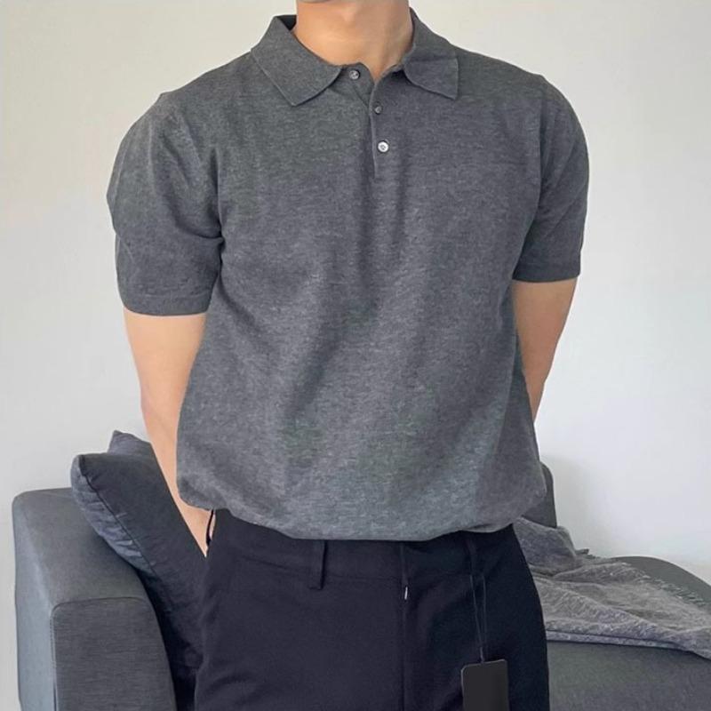 

Men s Knit Polo Shirt Casual Slim Fit Short Sleeve Streetwear Top M сірий