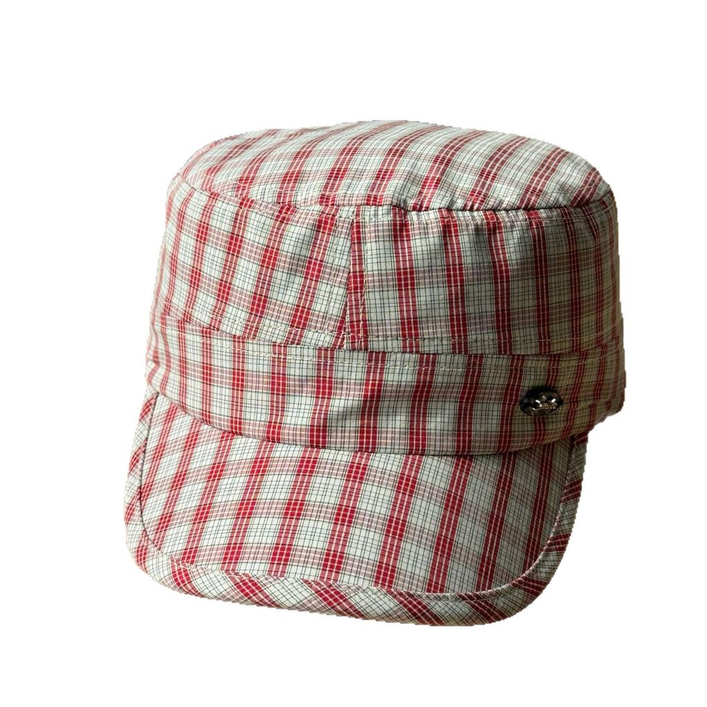 Spring and summer new British-style retro plaid flat-top hat for women, fashionable, high-quality, face-slimming, casual and versatile baseball cap