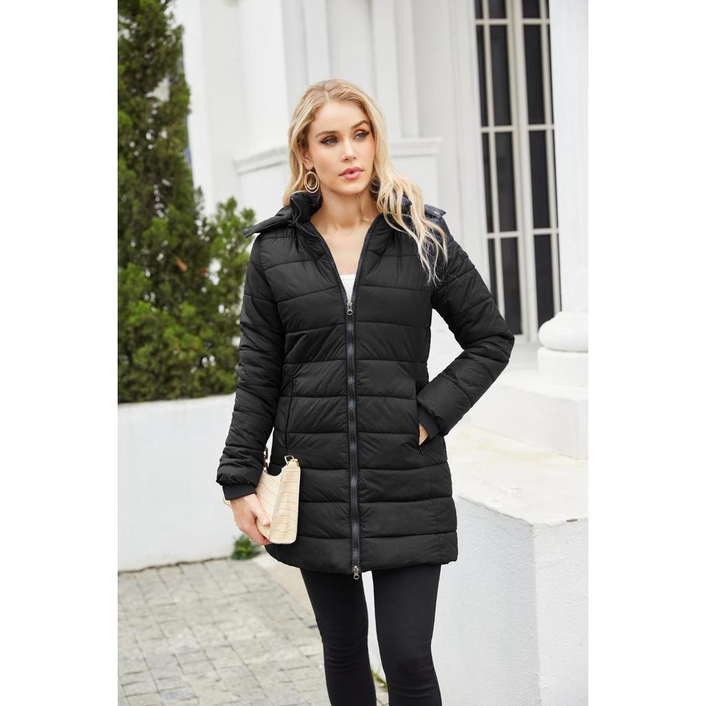 New Women's Water-Resistant Cotton Coat Detachable Hood Long Sleeve Winter Warm Outerwear Parka