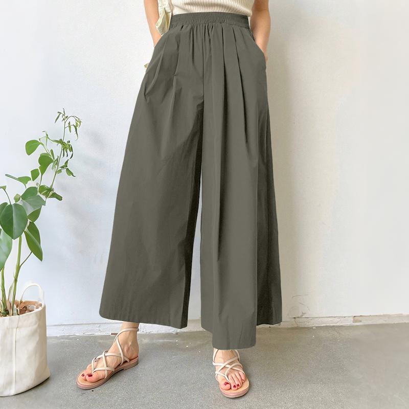 

ZANZEA Женские повседневные свободные укороченные брюки с эластичным поясом и широкими штанинами 5XL армия зеленый