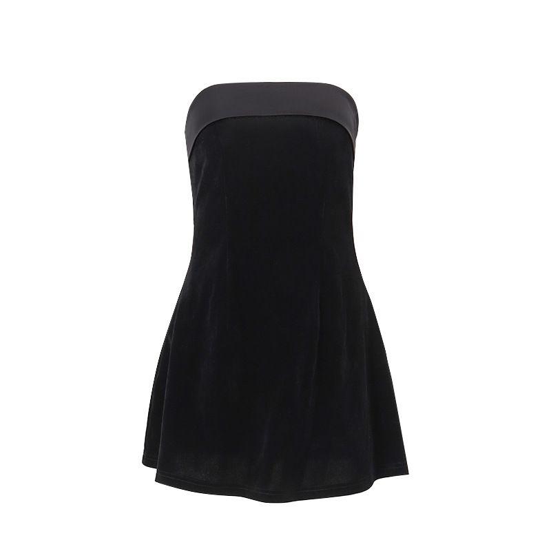 

Outfitgirl Small Birthday Wear Tube Top Backless Velvet Dress Silm A- line Bottoming Dress Black M