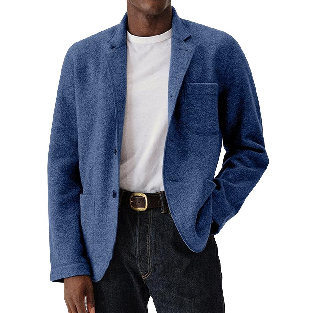 Men's Solid Color Woolen Coat Men's Pockets Button Casual Jacket