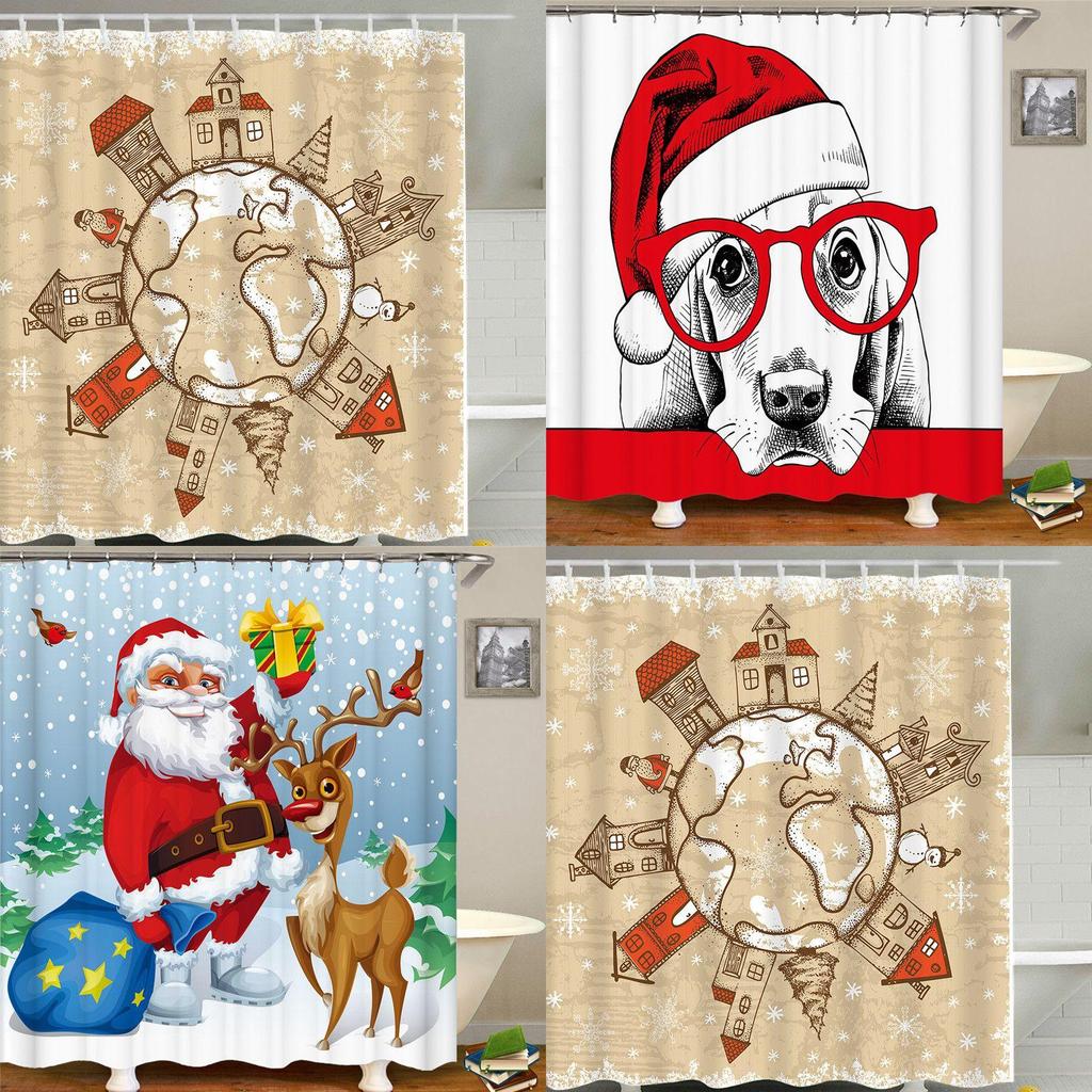 High Quality Christmas Shower Curtain Waterproof Bathroom Decoration Santa Claus