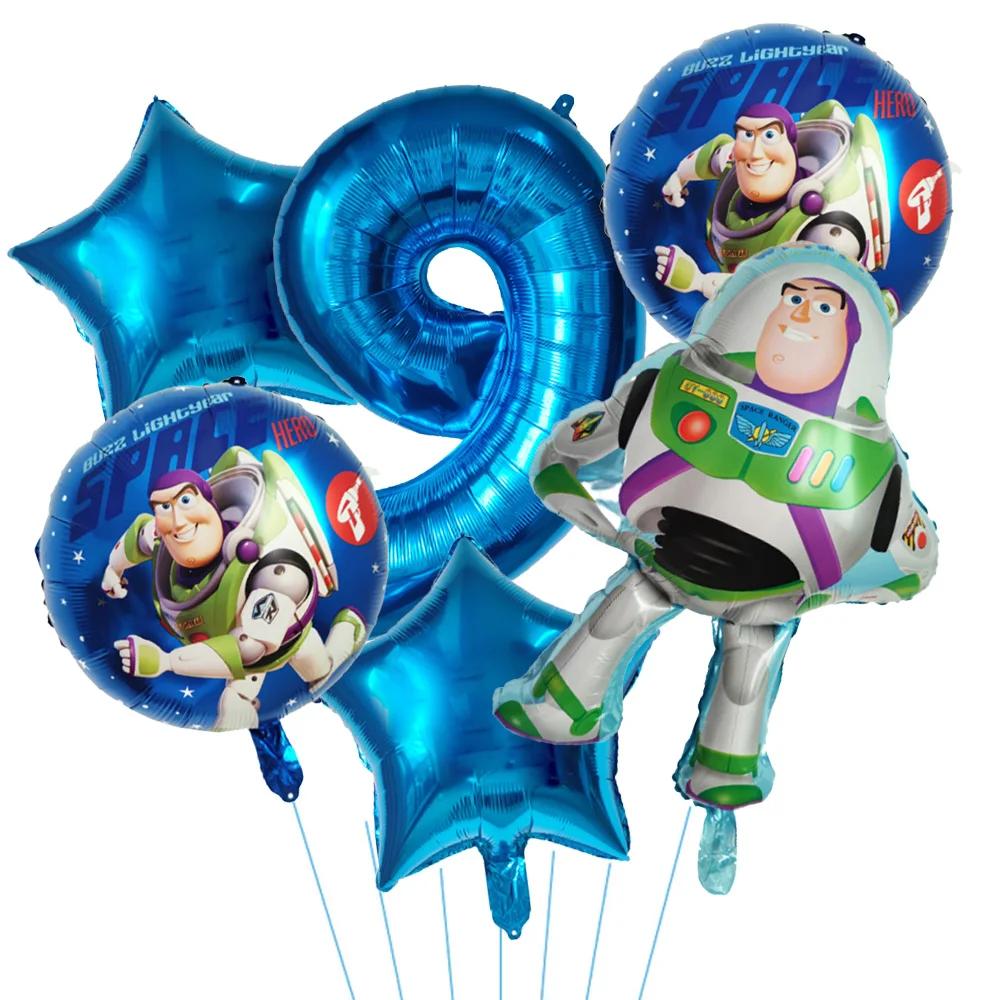 6pcs Toy Story Foil Balloons Buzz Lightyear Woody Birthday Party Decorations Kids Ballon Baby Shower Aluminum Film Balloon Round Sensory Compression