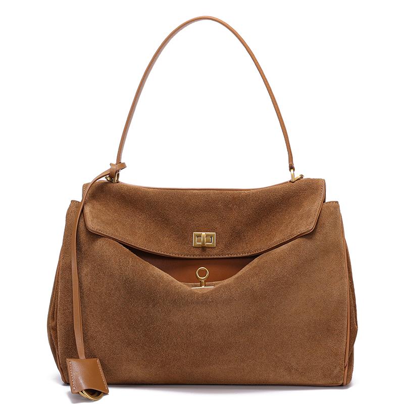 Dames Suède Koeienleer Echt Leer Schoudertas Vrouwelijke Luxe Designer Draagbare Handtassen Dames Werk Reizen Retro Koeienhuid Tassen
