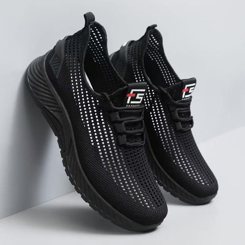 Мужские летние сетчатые туфли одинарные туфли с дышащей сетчатой поверхностью повседневная и легкая спортивная обувь 39 чёрный 1564₽