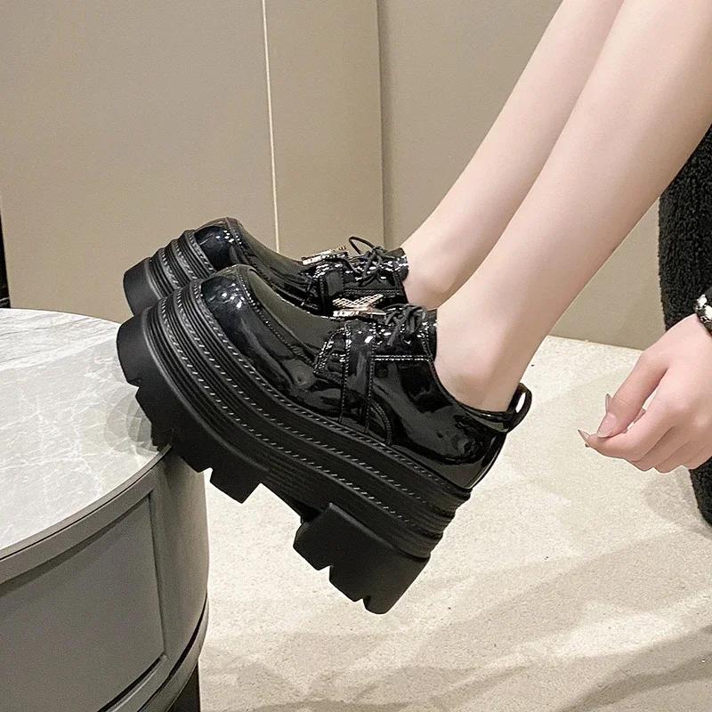Fashion 10CM Patent Leather Chunky Heels Pumps 2025 Spring Autumn Ankle Boots Mary Jane Chunky Heels Buckle Platform Shoes Girls' shoes