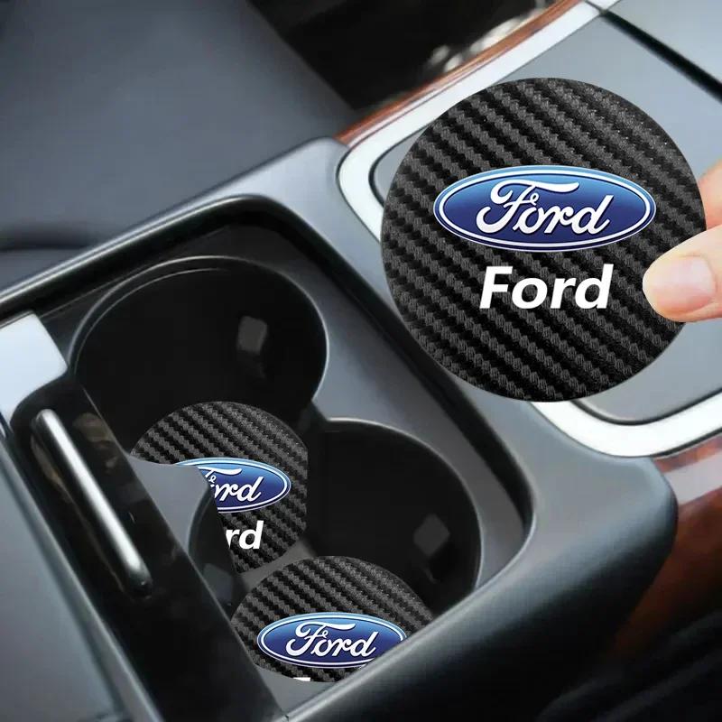 Car Sticker 2026 For Ford 2Pcs Car Anti-noise Coaster Water Cup Holder Carbon Fiber Pad For Ford Focus 2 3 Mondeo Kuga Fiesta MK