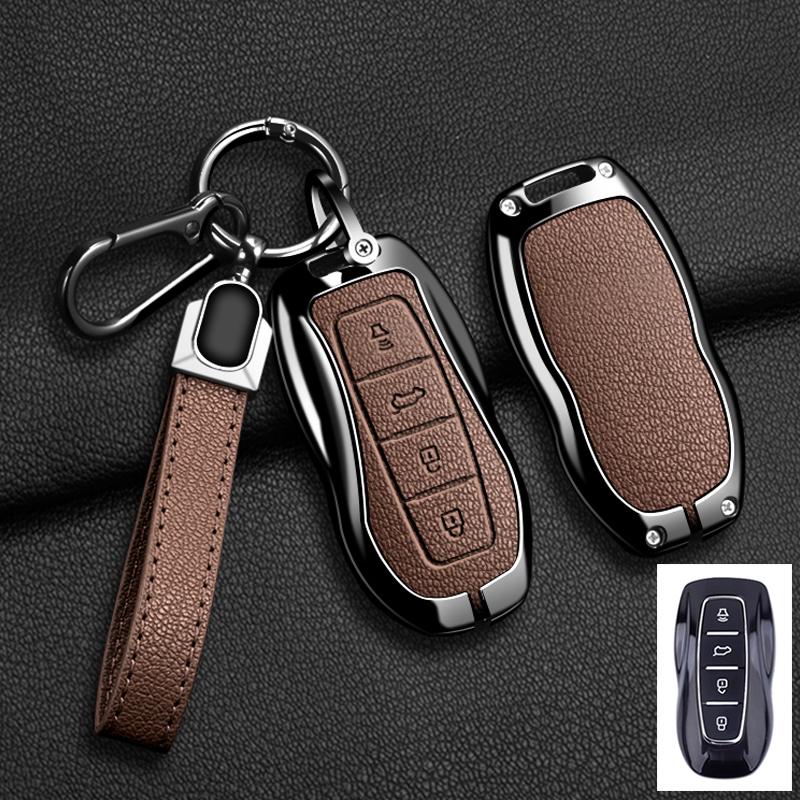 4 Buttons Auto Key Fob Case Cover Housing Fit For Ford Equator Jmc Plus 5 6 7 Sport Ecoboost Zinc Alloy Genuine Leather Protect Key Ring Accessory