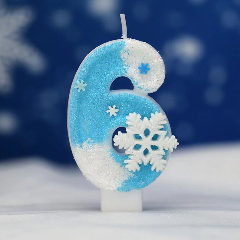 0-9 Numbers Snowflake Birthday Candles, Blue Glitter Style, Children's Girls' Birthday Party, Cake Decoration Candles