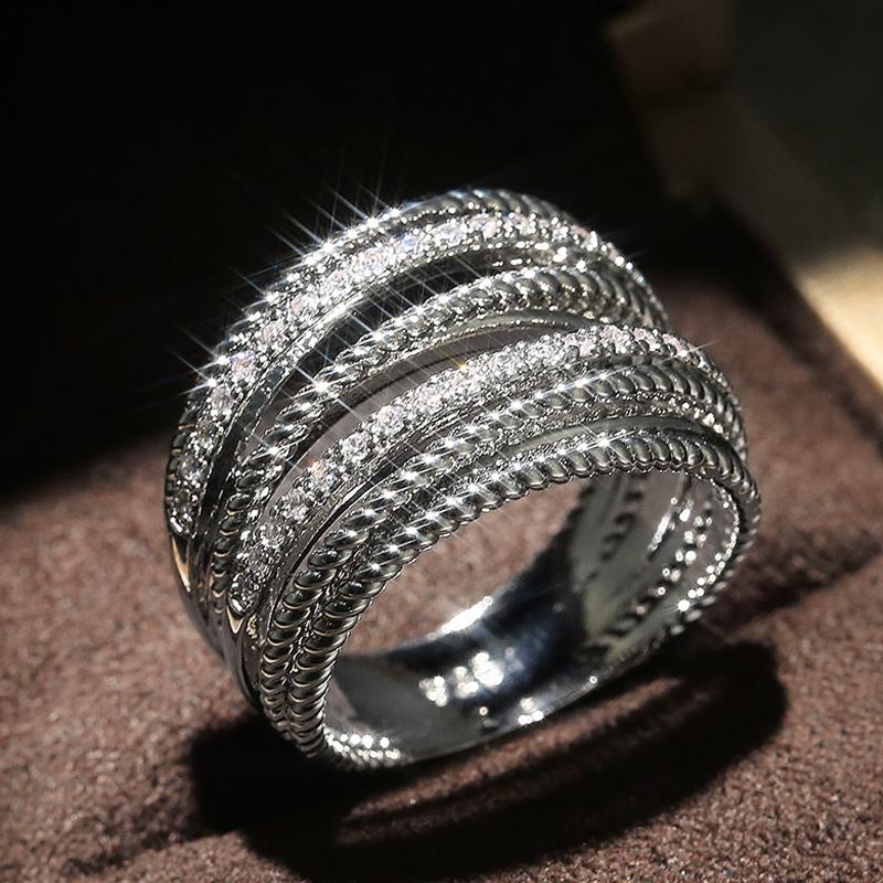 

Huitan Luxury Cross Bridal Marriage Rings Special-interested Dazzling Crystal CZ Stone Simple Stylish Women Trendy Zircon Rings 6&Copper Plated