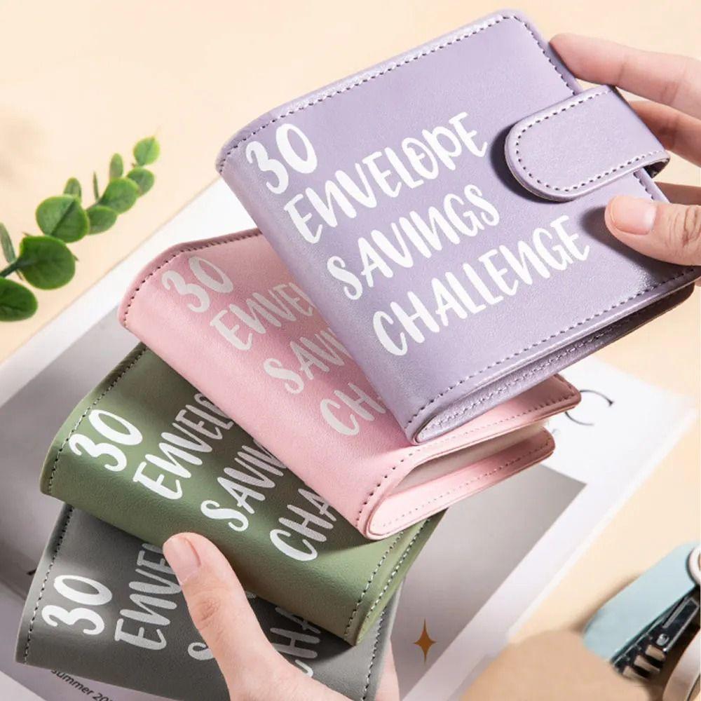 Large Capacity Small Binder with Cash Envelopes PU Leather 30 Envelope Challenge Binder  School