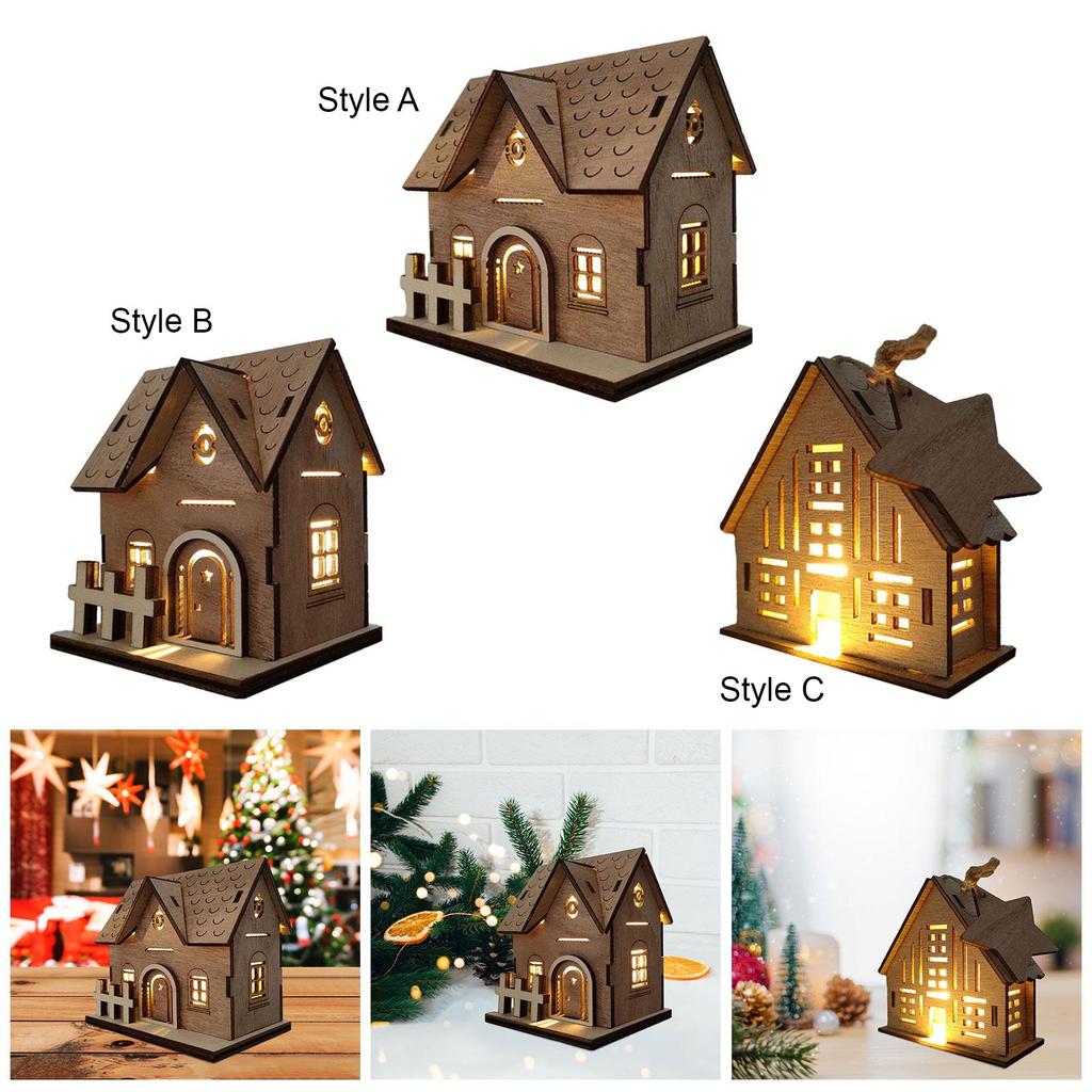Light up rustic, illuminated Christmas wooden house for home table celebration