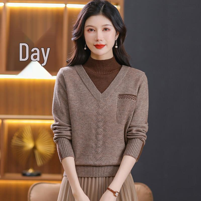 SNOWFLYING Women s Mock Neck Faux Two-Piece Knit Pullover XL