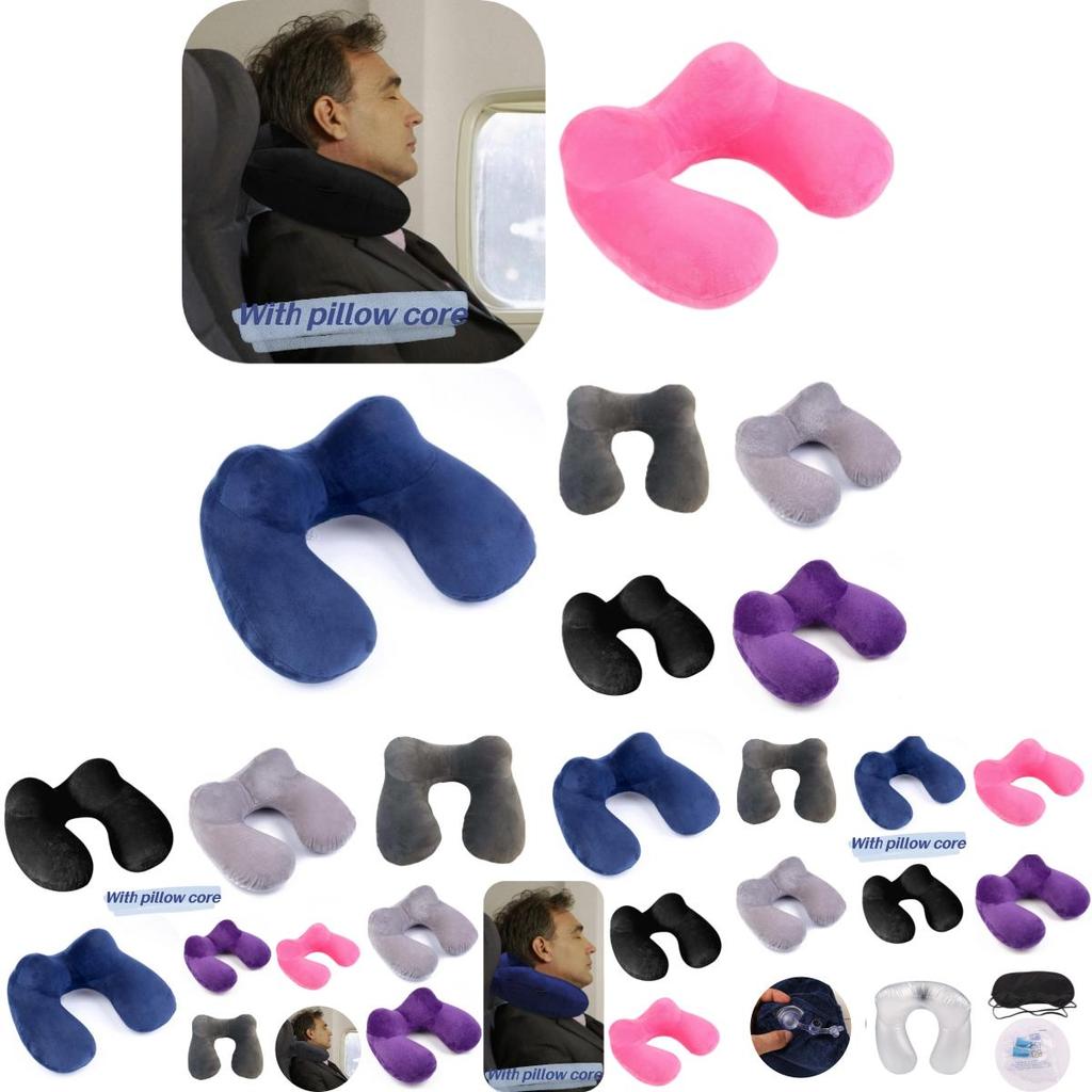 U-shaped Inflatable Neck Pillow Set For Travel With Camel Hump Design Soft And Comfortable