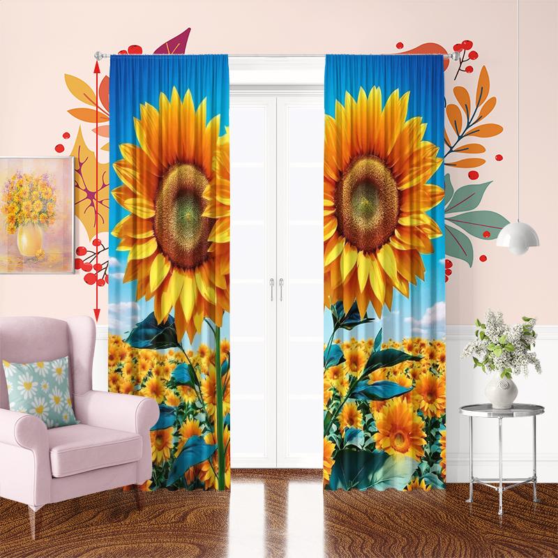 2Pcs- Sunflower - Printed curtains -100% polyester material for bedroom curtains and living room decoration.